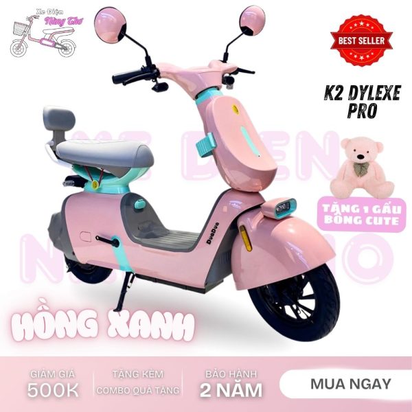 khuyen-mai-xe-dap-dien-k2-dylexe-pro-hong-xanh-xe-dien-nang-tho
