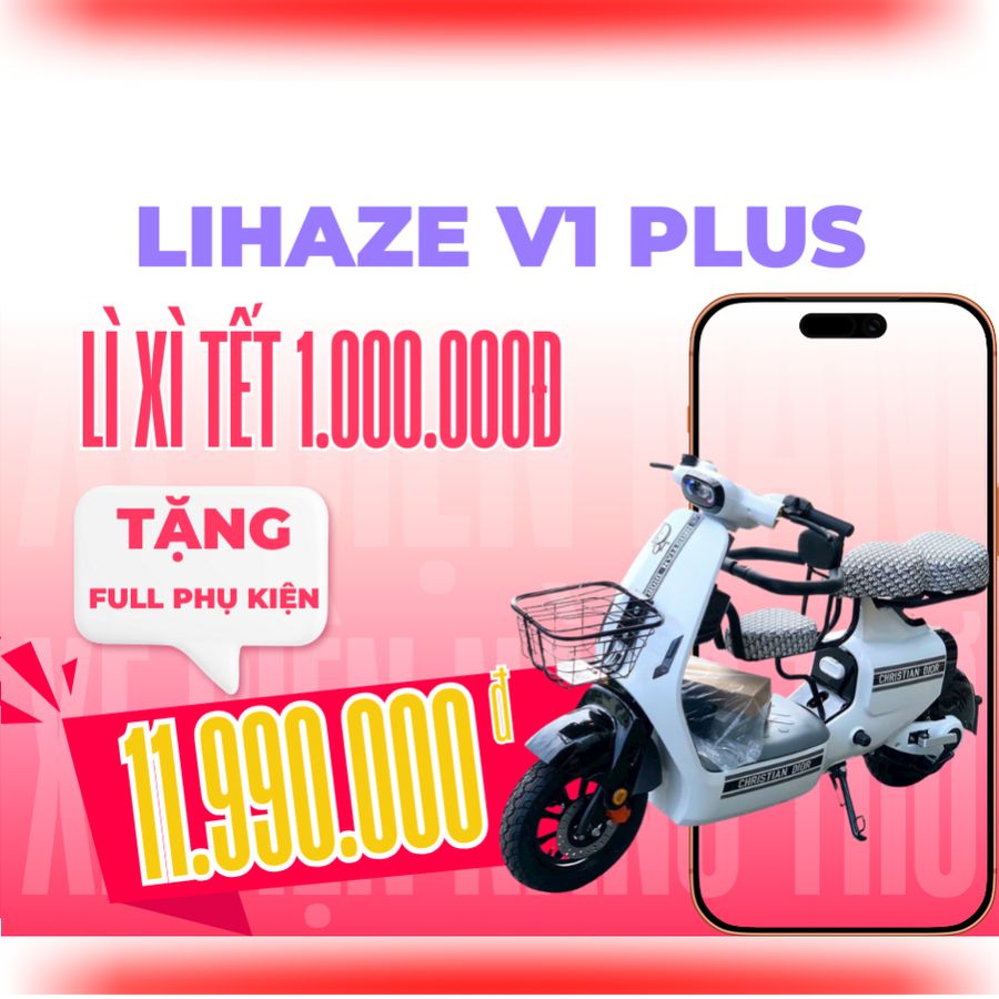 Lihaze V1 Plus - Xe đạp điện cho học sinh nữ nhẹ, yên thấp