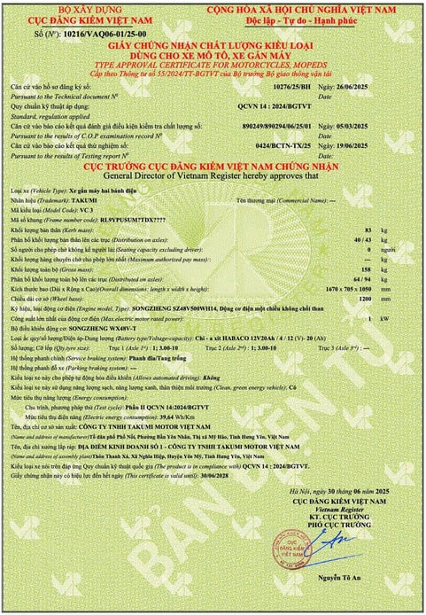 Đăng kiểm xe đạp điện TAKUMI thời trang