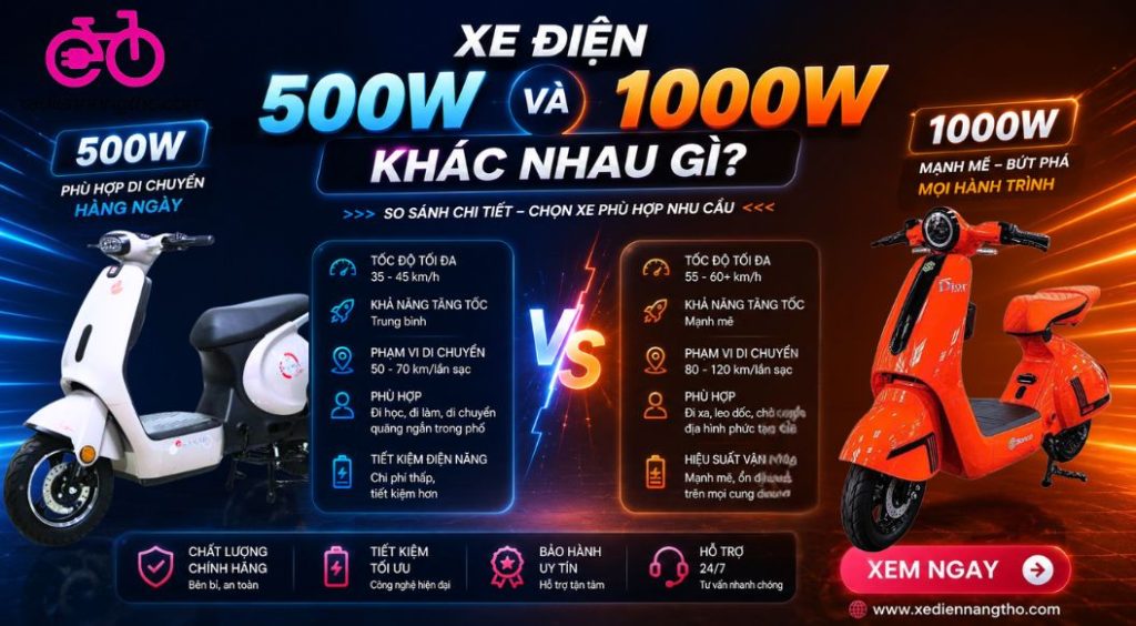 Xe Điện 500W và 1000W khác gì nhau