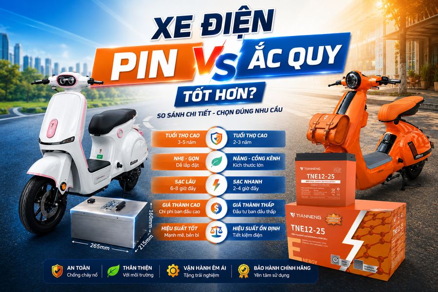 xe điện pin hay ắc quy tốt hơn